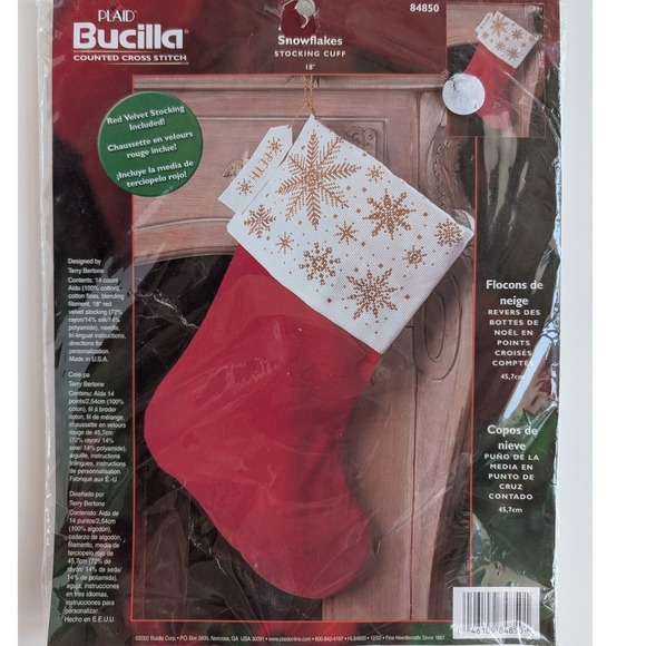 Bucilla Other - Bucilla Snowflakes Stocking Cuff Counted Cross Stitch Kit 84850 Red Velvet 18in